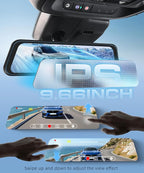 4K Mirror Dash Cam 9.66 Inch IPS Touchscreen Front and Rear View Dual Cameras, Night Vision, WiFi APP Control, G Sensor, Parking Assistance, Included 64GB Card & GPS