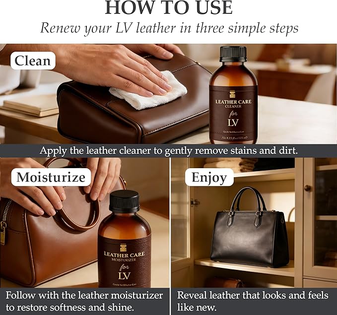 Leather Cleaner & Moisturizer Set, Gentle Leather Cleaner, Removes Stains & Minor Marks, Conditions & Protects Luxury Designer Bags