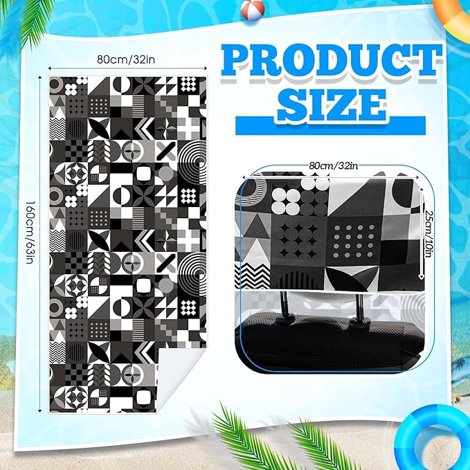 Hahafelt 2 Pack Car Seat Towel Covers with Storage Bag, 63 x 32 Inch Universal Non Slip Waterproof Sweat Protector for Car Truck, Gym Swimming Running, Machine Washable (Black White Abstract)