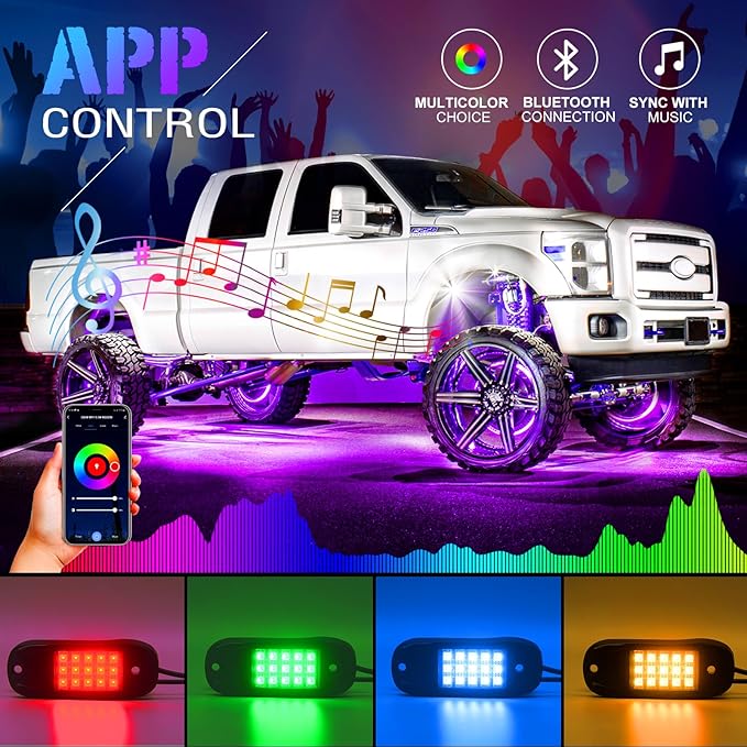 SHINIGHT Led Rock Lights for Trucks,8 Pods Lights for Jeep Brightness Truck underglow kit Exterior with App Control Flashing Music Mode RGB Lighting for UTV SUV ATV RZR Truck Accessories