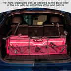 SugarFox Car Trunk Organizer for SUV, Heavy Duty Waterproof Trunk Organizer, Foldable Collapsible Car Organizer with Cooler, Multi-Compartment Large Trunk Organizer (95L), Pink-M003