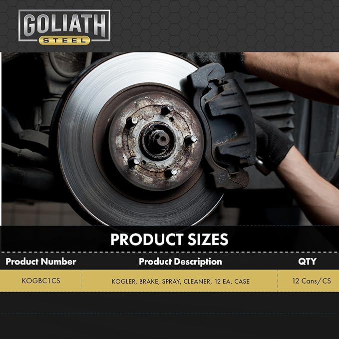 Kogler Goliath Steel Non-Chlorinated Brake Cleaner Spray, Low-VOC Fast-Drying Brake Parts Degreaser, Removes Grease, Oil & Brake Dust, 14 oz, Case of 12