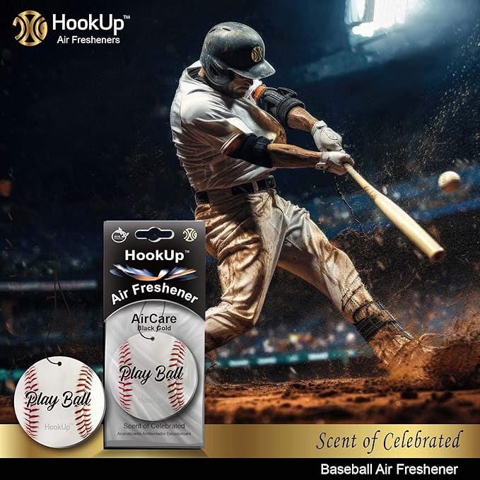 Baseball Car Air Freshener by HookUp - 25 Pack - Black Gold Scent (Extra Strong) | Unique Baseball Gift for Players, Coach, Fans | Hanging Car Accessory with Long Lasting Fresheners Smell