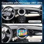 Android 14 Car Radio Compatible with BMW Mini Cooper 2007-2014,4G+64G,9" Touch Screen Car Stereo with Wireless Carplay&Android Auto,FM/GPS/SWC/Mirror Link/Backup Camer