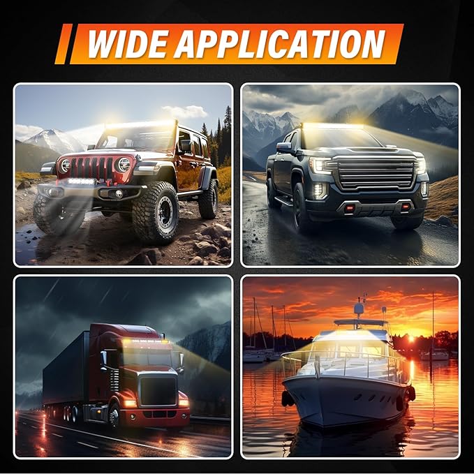 AUXTINGS 49 inch Single Row Dual Color LED Light Bar 270W Off Road Light Bar White Amber Combo LED Work Light Truck UTV 4x4 Cars SUVs ATVs Boats Fog Driving Light with Wiring Harness kit