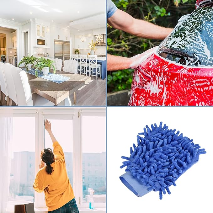 M METERXITY Microfiber Wash Mitt - Chenille Reusable Gloves for Cleaning, Scratch-Free, Apply to Kitchen House Cleaning