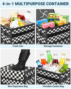 Capolo Car Trash Can with Lid, Leakproof Car Trash Bag Hanging Waterproof Automotive Garbage Can with Storage Pockets Mini Vehicle Trash Bin for Back/Front Seat(Black Checkerboard,2.5 Gallon)