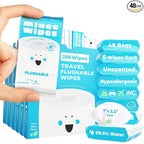 Impossibly Compact Travel Flushable Wipes - 99.5% Water and Aloe - Safe for Sensitive Skin & Hypoallergenic - Travel Essentials for Adults, Kids & Babycare, Unscented, 48 Pack 288 Wipes