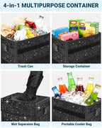 Capolo Car Trash Can with Lid, Leakproof Car Trash Bag Hanging Waterproof Automotive Garbage Can with Storage Pockets Mini Vehicle Trash Bin for Back/Front Seat(Sparkly Black,2.5 Gallon)
