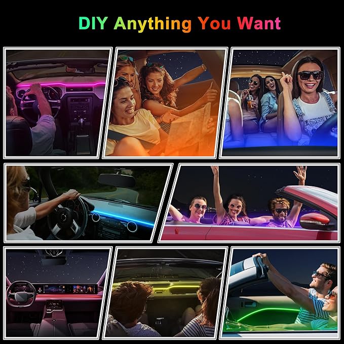 Acrylic Interior Car LED Strip Light with 6mm Sewing Edge - 43.3 inches Ambient Lighting Kits, Neon LED Strip Light(110CM/43.3IN, Amber)