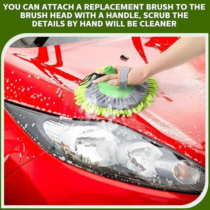 Tallew 5 Pcs Car Wash Mitt Kit, Car Clean Brush Not Included, Microfiber Mitt Clean Detail Cleaning Tools Truck Washing Chenille Scratch Free Replacement Kit for Auto RV Pickup Bus(Green)