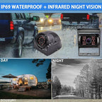 RV Backup Camera System with 10.36’’ 4K Monitor for RV Truck Bus Trailer with 4 Rear/Side View 1080P HD Cameras 4 Splits Touch Screen DVR Recording IP69 Waterproof Bluetooth Music Video Avoid Blind