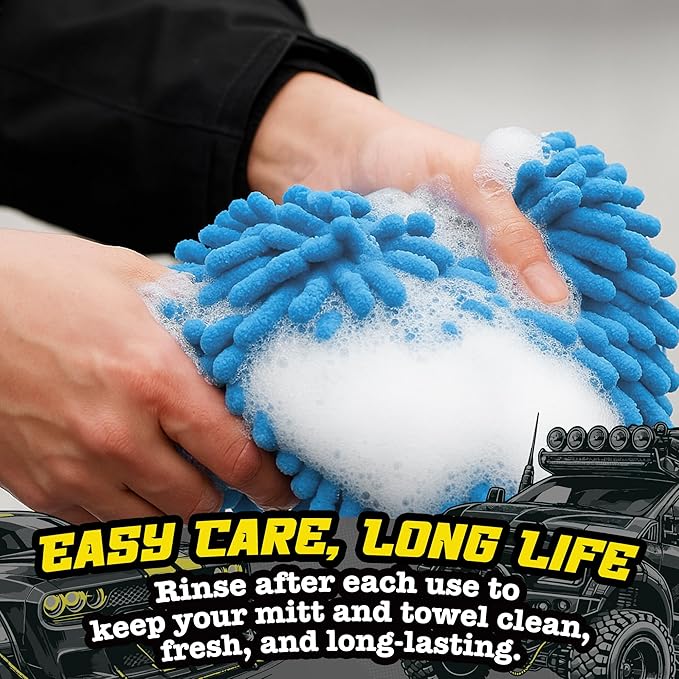 Salty Captain Microfibre Mitt & Towel Set – Ultra-Soft Wash Mitt for Scratch-Free Cleaning – XL Car Drying Towel for Streak-Free Shine – Interior & Exterior Car Detailing Kit