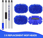 63” Long Handle Car Wash Brush Microfibre Extendable Cleaning Mop Mitt for Caravan Truck Van Tyre Window Wheel Roof 2 in 1 Interior Duster Remover Scratch Free Clean Product 3 Replacement Head