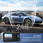 4K 3 Channel Dash Cam with 64GB Card, 4K+1080P+1440P Dash Cam Front and Rear Inside, Dash Camera for Cars with Motion Detection, 24H Parking Mode, Super Night Vision, Loop Recording