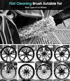 YeewayVeh 3PCS Wheel Cleaning Brush, Microfiber Flat Wheel Rim Cleaner Brush with 2 Extra Replaceable Cover, Car Cleaning Brush Kit for Wheels Tire Fenders Engine Exhaust Tips, Black&White