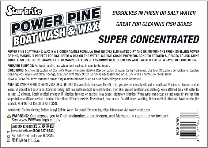 STAR BRITE Power Pine Wash & Wax - Concentrated Marine Grade Formula for Boats, Cars & More - Clean, Shine, UV Protect & Shed Stains in One Step