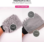 Premium 3-in-1 Car Wash Mitt Scratch Free, Cleaning Mitt, Microfiber Wash Mitts for Car Washing, Drying, and Scrubbing (2-Pack)