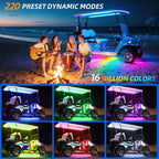4PCS Golf Cart Underglow LED Light Strip Dream Color Neon Accent Lighting Kit APP/Remote Control Sound Active Music Sync Waterproof 12V-65V Input Compatible with EZGO Yamaha Club Car