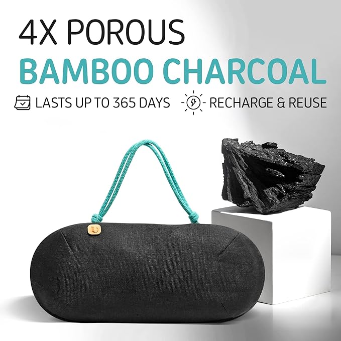PURGGO Car Air Freshener - Lasts 365+ Days - No Chemicals - 100% Activated Bamboo Charcoal - No Fragrance Deodorizer, Auto Odor Eliminator - Absorb Smoke Smell [2Pk]