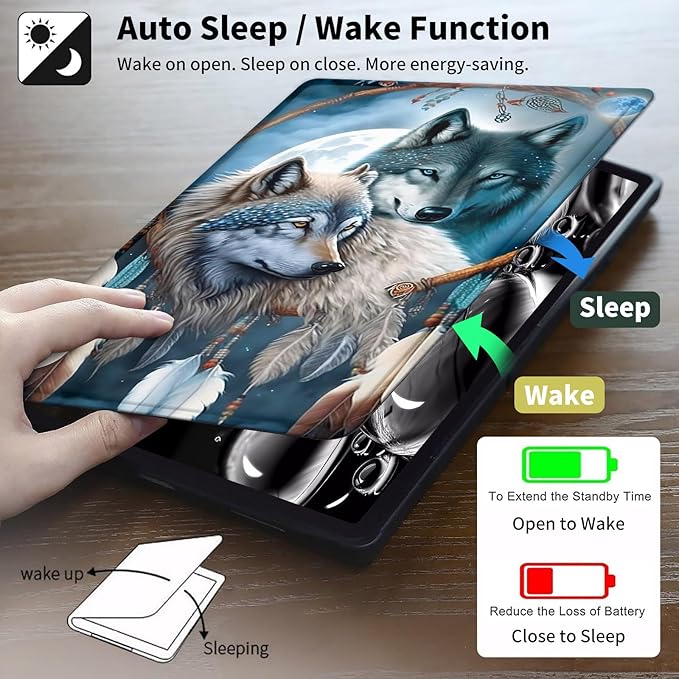 Case for 6" Kindle (11th Generation-2024/2022 Release),360 Degree Rotating Swivel PU Leather Stand Flip Folio Cover with Auto Wake/Sleep for Kindle 11th Generation 2024,Dream Catcher Wolf