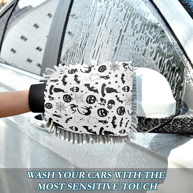 Qilmy Witch Hats Microfiber Chenille Car Wash Sponge Scratch Free Car Wash Mitt Absorbent Mitt Sponge for Trucks SUVs Car Washing Home Cleaning, Medium