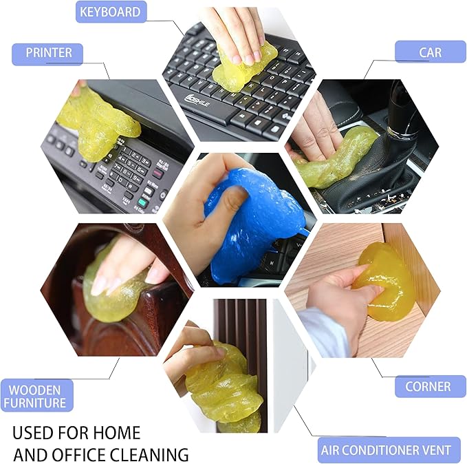 Car Cleaning Gel 2Pcs – Reusable Sticky Putty Dust Cleaner for Auto Interior, Air Vents, Cup Holders, Keyboards – Detailing Gel, Non-Sticky (Blue/Yellow)
