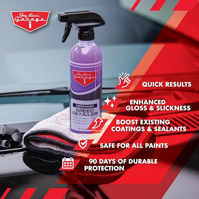Jay Leno’s Garage Ceramic Speed Detailer Spray Quick Car Detailer for Cars Trucks Motorcycles and Watercraft Enhances Gloss Slickness Hydrophobic Protection Boosts Ceramic Coatings (16 OZ)
