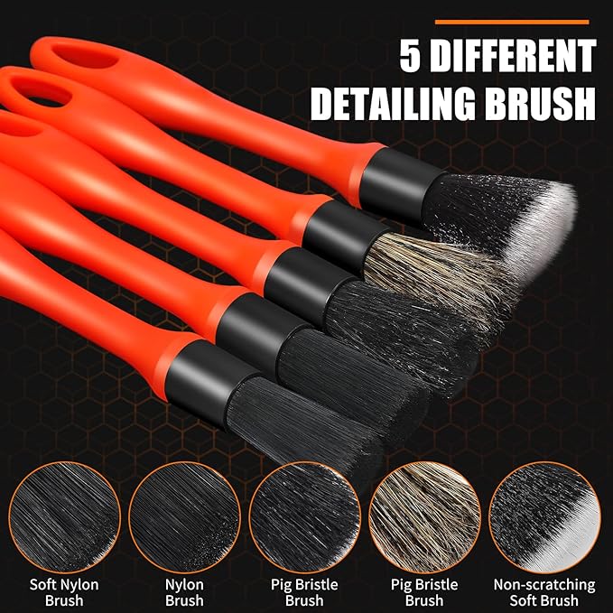 62'' Car Wash Brush with Long Handle, Complete Car Wash Kit, Scratch-Free Car Cleaning Brush Mop Kit with Clay Bar, Wash Mitt, Window Squeegee, Wheel Brush, Storage Bag for Car Truck RV