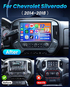 13.1 inch 12 Core+128GB Car Radio for Chevy Silverado 2014-2018: 2K QLED Touch Screen, Android 13 Stereo with Wireless CarPlay Android Auto 5G WiFi GPS Bluetooth FM/AM DSP 48EQ SWC Backup Camera