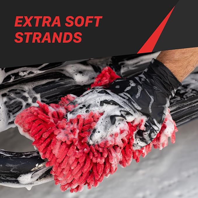 Maxshine Universal Red Chenille Microfiber Wash Pad | Professional High-Efficiency Car Wash Pad & Mitt Alternative | Scratch-Free Microfiber Cleaning Pad for Cars, Trucks, SUVs, Boats & RVs