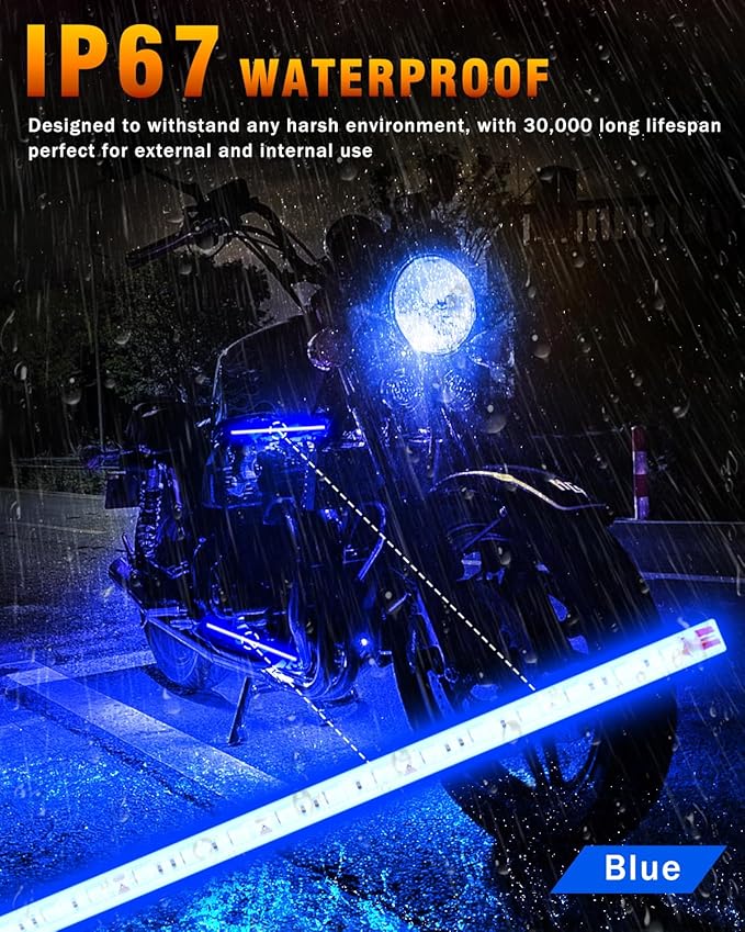 Qasim LED Strip Lights Car Boat Truck Interior Exterior Lighting, Waterproof Auto Front Grill Ambient Lighting, Golf Cart Motorcycles Underglow LED Light Blue 32CM 12V-Pack of 6