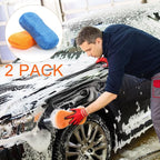 Tanlade 2 Pcs Large Microfiber Car Wash Sponge for Cleaning, Non Scratch Microfiber Sponges for Car Washing Supplies, Trucks and Motorcycles (Blue,Orange)