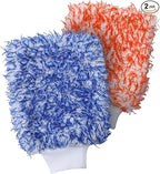 2Pack Premium Microfiber Car Wash Mitt, 10 x 8 Inches, Car Sponge Wrapped in Soft, Machine Washable (Blue & Red)