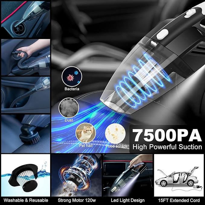 AUTODECO 41Pcs Car Cleaning Wash Kit Interior Detailing Cleaner Kit with High Power Handheld Vacuum, Collapsible Bucket, Windshield Tool, Snow Shovel, Tire Brush, Complete Car Care Tools, Black