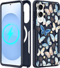 for Samsung Galaxy S25 Edge Case - Compatible with MagSafe Women Girls Cute Magnetic Protective Phone Cover Girly Blue Butterfly Heavy Duty Shockproof Design for Samsung S25 Edge Case