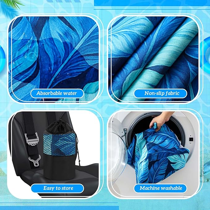 Hahafelt 2 Pack Car Seat Towel Covers with Storage Bag, 63 x 32 Inch Universal Non Slip Waterproof Sweat Protector for Car Truck, Gym Swimming Running, Machine Washable (Blue Leaves)