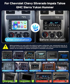 4+64G 7″ Android Car Stereo for Chevrolet Chevy Silverado Impala Tahoe GMC Sierra Yukon Hummer, Plug&Play Wireless CarPlay Android Auto DSP 32EQ,IPS Touchscreen,GPS,Backup Camera
