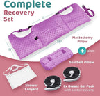 Zomaple Mastectomy Recovery Pillow with Strap, Swirly Gel Pack, Seat Belt Cover & Shower Lan – Post Mastectomy Must Haves, Breast Augmentation/Reduction & Mastectomy Recovery Supplies – Washable Cover