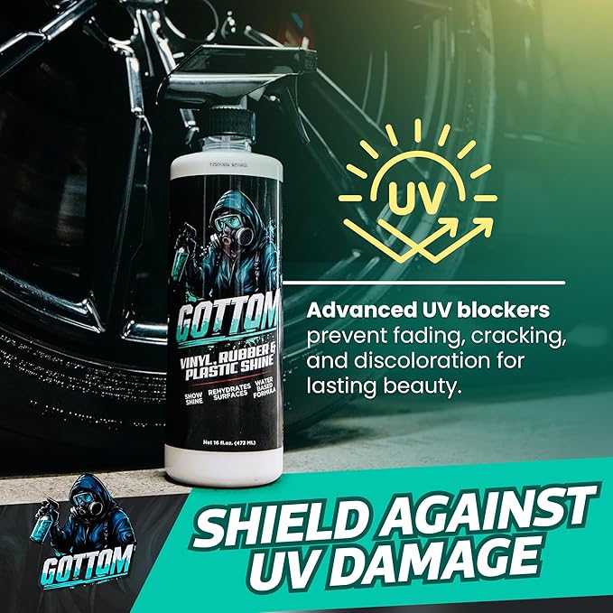 Gottom Vinyl, Rubber & Plastic Shine - 16oz, Cherry Vanilla Scent - VRP Gloss Dressing for Plastic, Car Interior & Tire Dressing, UV Protection, Plastic Restorer, Long-Lasting Gloss Finish