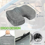 Season Guard Gel Seat Cushion – Office Chair Cushion – Non-Slip Gel Memory Foam Coccyx Cushion for Tailbone Pain - Desk Chair Car Seat Cushion Driving - Sciatica Back Pain Relief, Velvet, Grey