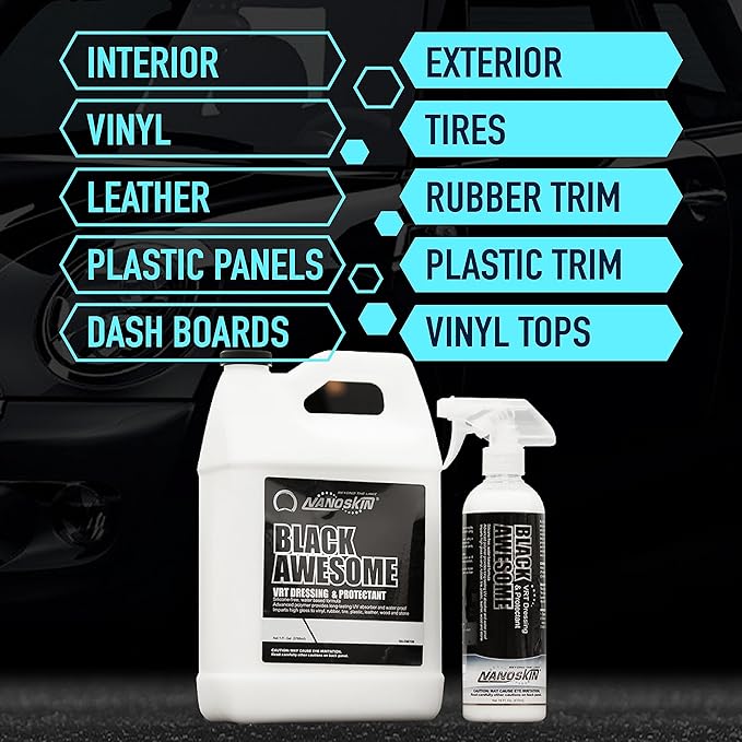 Nanoskin BLACK AWESOME Silicone-Free VRT Dressing Protectant 30 Gallons – Adjustable Like-New Finish to Vinyl, Rubber, Tire, Trim, Plastic, Interior & More | Safe for Cars, Trucks, Motorcycles, RVs