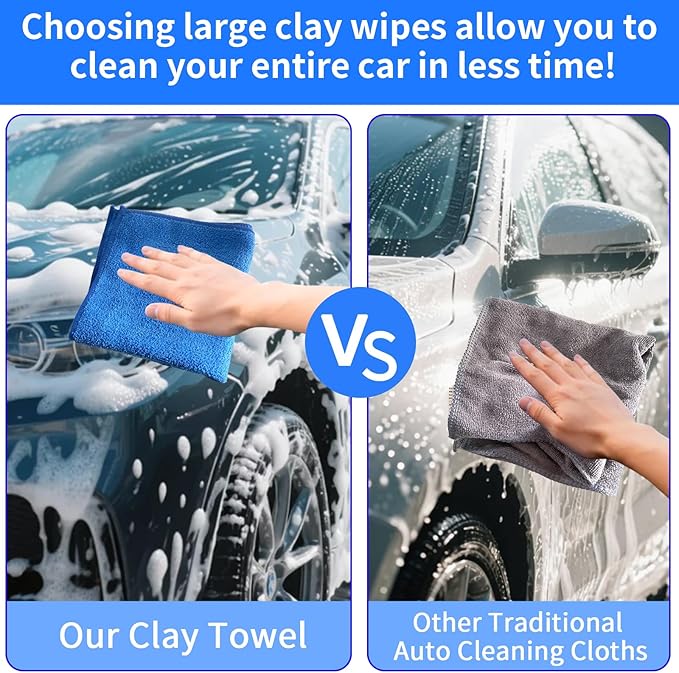 2 Pack Clay Towel Auto Detailing 12 x 12 Inch Fine Grade Clay Bar Towel for Car Detailing Microfiber Car Cloth Cleaner for Cleaning & Release of Paint Contaminants, Blue