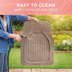 CARBELLA Heavy Duty Rubber 4-Piece Beige Car Floor Mats - Universal Trimmable All-Weather Car Accessories - Girl Car Accessories for Women & Cute Car Mats for Women for Girly Car Decor, Truck, & SUV
