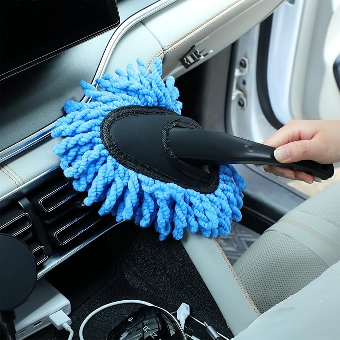 Tanlade 4 Pack Microfiber Car Duster Exterior Scratch Free with Extendable Handle Auto Duster Exterior Cleaning Tools for Car Brush for Truck Bike Rv Boats Motorcycle (Blue)