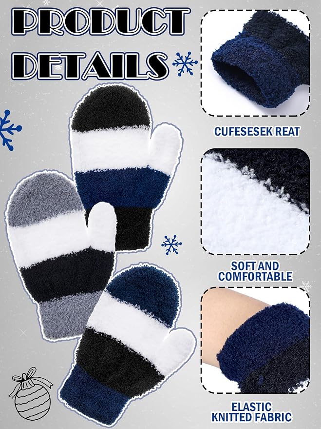 SATINIOR 3 Pairs Toddler Mittens Kids Winter Warm Gloves Baby Soft Stretch Mittens for Boys Girls Children