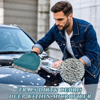 Qilmy Navy Blue Microfiber Chenille Car Wash Sponge Scratch Free Car Wash Mitt Absorbent Mitt Sponge for Trucks SUVs Car Washing Home Cleaning, Large