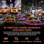 RexingUSA V1P 4K Dual Channel Dash Cam 4K+1080p w/Wi-Fi, 2.4” LCD, 170° Wide Angle, Rear Camera, Supercapacitor, G-Sensor, WDR, Loop Recording, Mobile App