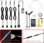 Car Atmosphere Light Kit 4m Fiber Optic RGB Multicolor Sound Active Music Sync Memory Function RF Remote Controller + Bluetooth APP Control 64 Colors USB Car Interior Ambient Lighting Kit 12V