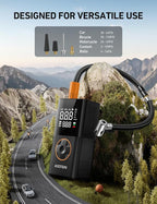 AstroAI L7 Tire Inflator Portable Air Compressor Cordless-2pack Bike Pump with Digital Dual Values Display, 150 PSI Car Tires Pump with LED Lights Air Pump for Cars, Motorcycles, Bikes, Balls Orange